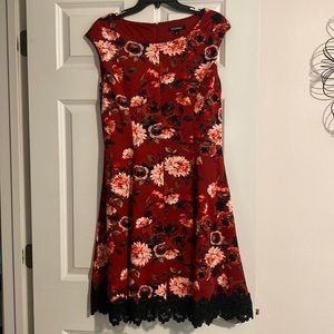 Red and pink floral dress by Roz & Ali.